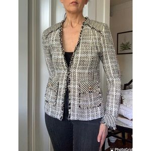 Chicos Fringe Trim Tweed Blazer 0 Fixer Upper